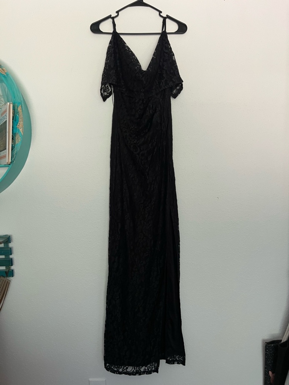Missguided Black Lace Maxi Dress with Off-Shoulder Detail